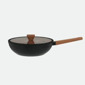 Wok antiaderente em alumínio revestimento cerâmico com tampa de vidro