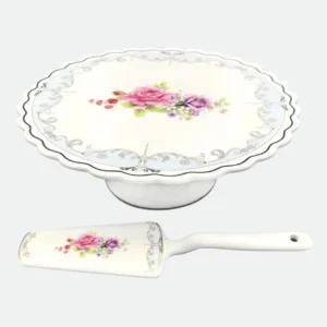 Prato para Bolo com Pé e Espátula New Bone China Mon Cheri 26x10,5cm - L'Hermitage