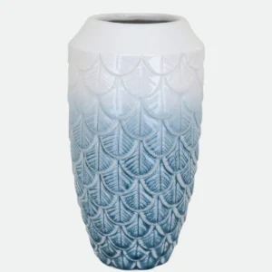 Vaso em cerâmica branco e azul 28cm