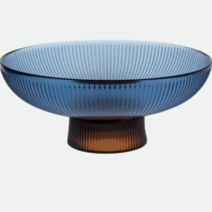 Centro Mesa 10x25x25cm Vidro Azul Com Pé