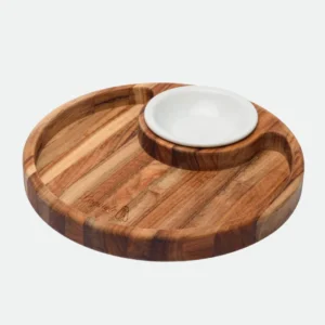 Petisqueira Redonda Madeira Teca com Bowl em porcelana Monte Novo