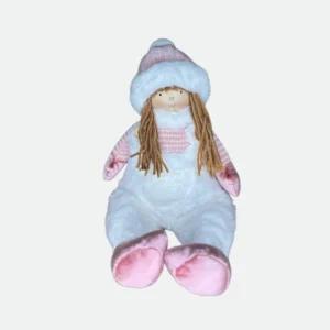 Boneca Menina Sentada ( Rosa e Branco ) 40cm - Florarte