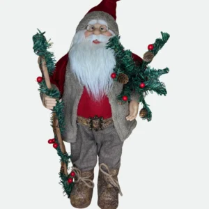 Papai Noel 60cm c/ cajado e árvore de Natal Vermelho c/ Marrom - Florarte
