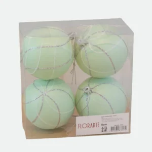 Jogo c/ 4 bolas Verde Água c/detalhes prata e branco 8 cm - Florarte