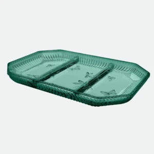 Petisqueira em Vidro com 3 divisórias retangular 21cm Verde Pequenos Voadores