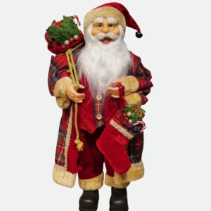 Papai Noel Em Pé Vermelho E Verde Xadrez 60cm - Florarte