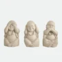 Trio Escultura da Sabedoria Buda em Cimento Bege - Mart