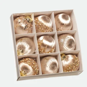 Kit Bolas Decoradas Champanhe Luxo 8cm com 9 unidades