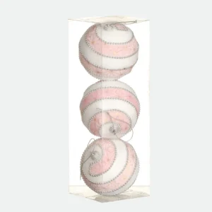 Kit Bola Veludo Decorada Rosa e Branco 8cm com 3 unidades
