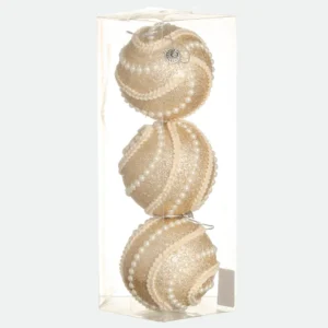 Kit Bolas Decorada Champanhe 8cm com 3 unidades