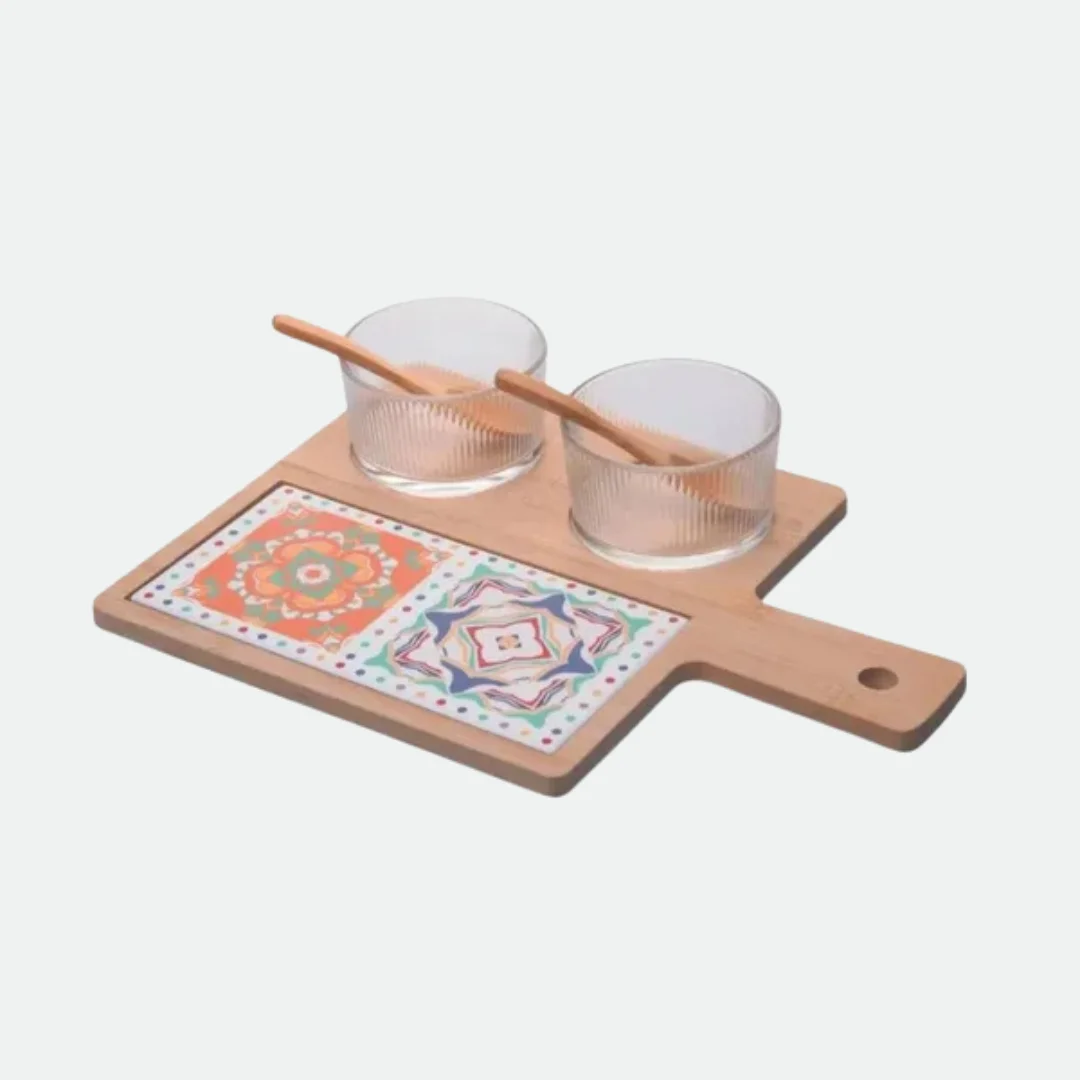 Jogo De Petisqueiras Em Bambu E Tábua Ladrilho Com 6 Peças 32x22,5cm Wolff