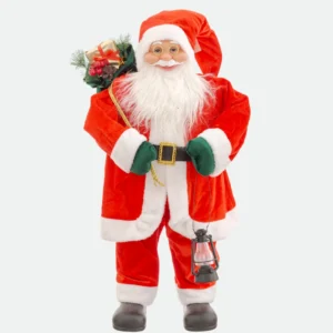 Papai Noel em Pé c/ Saco de Presentes e Lanterna 50X28x88cm