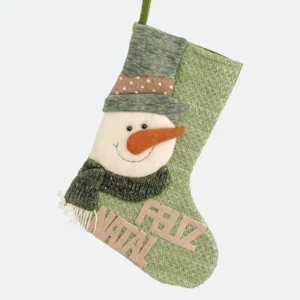 Meia/Bota Verde Boneco de Neve Feliz Natal 33X3X45cm