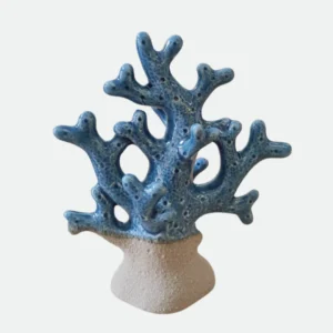 Escultura Decorativa Cerâmica Coral Azul com Bege 17X15X8cm