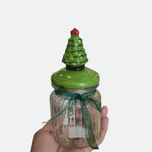 Pote em Vidro Árvore de Natal c/ Tampa em Cerâmica Hermético 300ml
