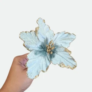 Haste Bico Papagaio Natal Aveludado C/ Glitter ( Azul Glitter Champanhe) 17cm Florarte