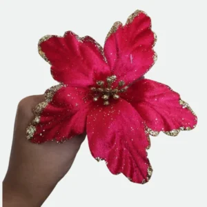 Haste Bico de Papagaio Aveludado Vermelho c/ Glitter Dourado 17cm - Florarte
