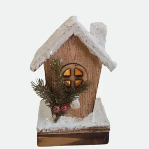 Casinha Decorativa Iluminada C/Led em Madeira à Pilha 19Cm
