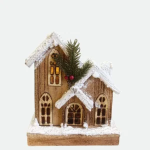 Casinha Decorativa Iluminada C/Led em Madeira à Pilha 25Cm