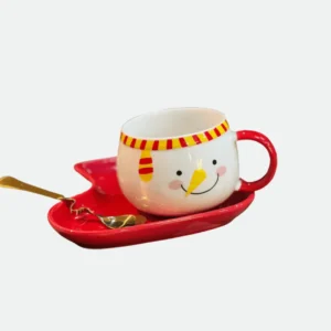 Caneca Natalina Boneco de Neve Com Pires de Bota e Colher 210ml 7cm