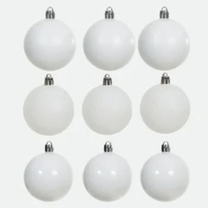Tubo com 9 un Bolas  Natalinas Mistas Brancas 6 cm