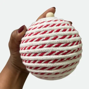 Bola Natal Bicolor Vermelho e Branco de Corda Algodão 10cm - unitaria