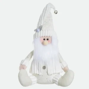 Boneco Natal Papai Noel Sentado (Branco e Prata)