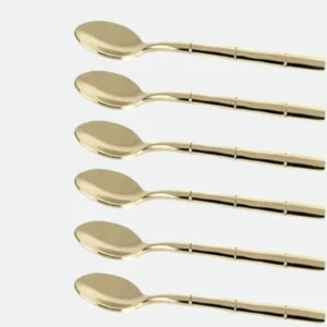 Jogo De 6 Colheres para Café Steel Wood dourado