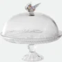 Prato para Bolo Papillon Em Cristal com Tampa e Alça de Borboleta D30xA28cm