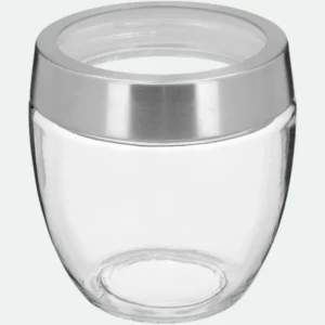 Pote Vidro Transparente c/Tampa em Inox e Visor 600ml - 12X12X12cm