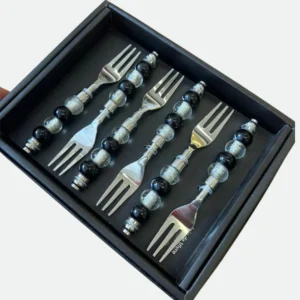 Jogo de garfos para sobremesa em aço inox com cabo em vidro 6 peças