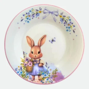 Prato Sobremesa Coelho Páscoa Vidro Opalino Provençal 18cm Lilás Páscoa