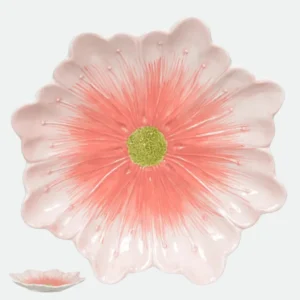 Prato Flor Em Cerâmica (Rosa Coral) 26cm