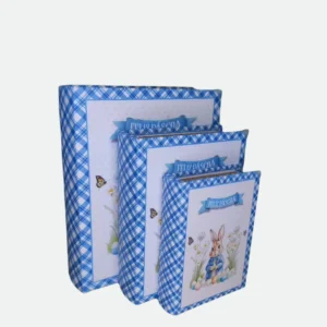 Jogo C/ 3 Caixas Livro Azul Coelhos De Páscoa