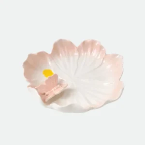 Prato Fundo Flor C/ Borboletas Em Cerâmica (Rosa) 5,2X22,9X2cm