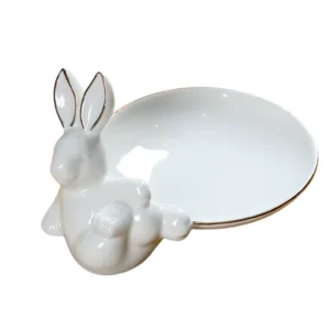 Petisqueira Coelho Branco c/ Filete Dourado 9Cm