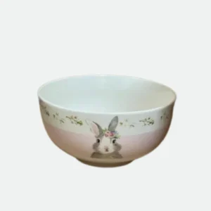 Bowl Em Porcelana Coelho Rosa Com flores Delicadas 14Cm