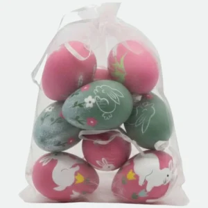 Enfeite Decorativo Ovo Rosa/Verde 6cm – Jogo com 9 Peças