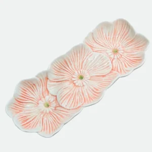 Petisqueira Flores Rosa Em Cerâmica 31X11,3Cm