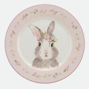 Prato Raso Coelho Branco Rosa em Porcelana 27 Cm