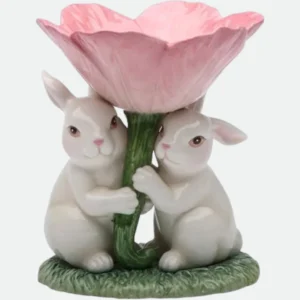 Coelhos Decorativos com Flor em Cerâmica 12cm Florarte