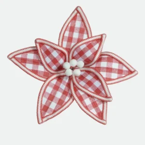 Flor Natalina Bico De Papagaio Xadrez Vermelho Branco 25cm