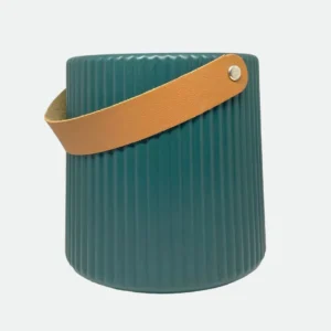 Vaso de poliuretano stripes com alça de couro 14cm