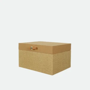 Caixa Decorativa Mdf Com Revest Pu Areia e Bege14X23X17cm