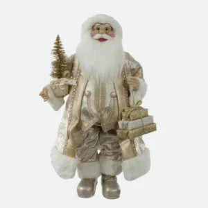 Papai Noel Decorativo Luxo Champagne e Dourado com Presentes - 60cm