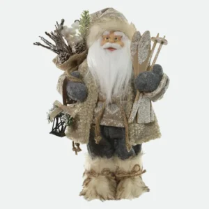 Papai Noel Decorativo Rústico de Natal com Esqui e Lanterna - 30cm