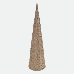 Árvore de Natal Cone Decorativa Champanhe Dourado com Brilho e Pérolas – Luxo 60cm