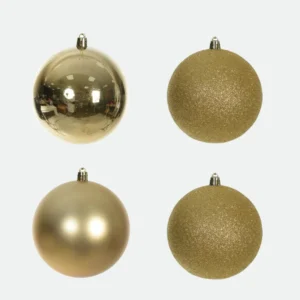 Tubo 4 Bolas de Natal Douradas Mistas (Brilhante, Fosca e Glitter) 10cm