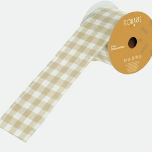 Fita Natal Aramada Xadrez Bege e Branco 6,3CMX9,14M