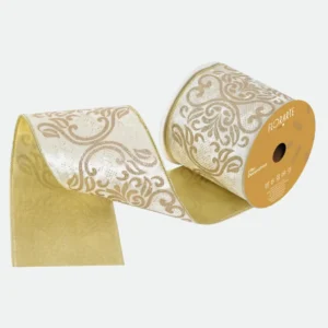 Fita Aramada Veludo Dupla Face C/Costura 10cmx5m( Off White e Champanhe )
